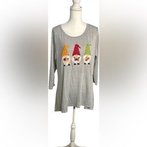 Charming Gnome Embroidered Gray Sweater